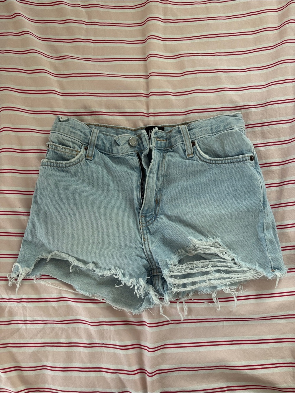 BDG Light Blue Distressed High-Rise Denim Shorts